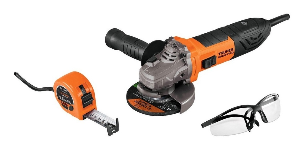 Combo Esmeriladora 4 1/2" 850w Lentes Y Flexómetro 5.5m Truper Comboe-4580alf