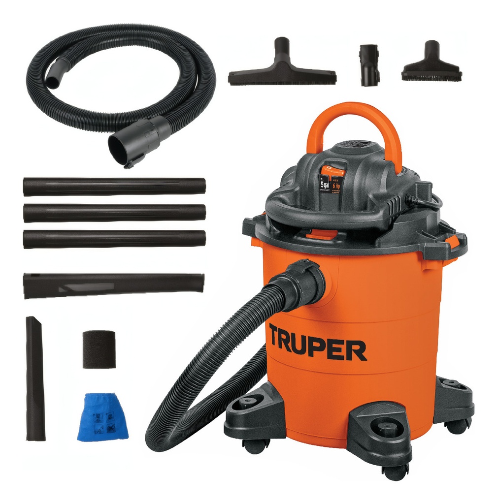 [TR-ASP-5S] Aspiradora Truper Seco Mojado 5 Gal 6 Hp 127 V 60 Hz Sopladora Desmontable Accesorios Incluidos Ideal Para Limpieza De Casa, Jardín Y Sólidos/líquidos Asp-5s Naranja/negro