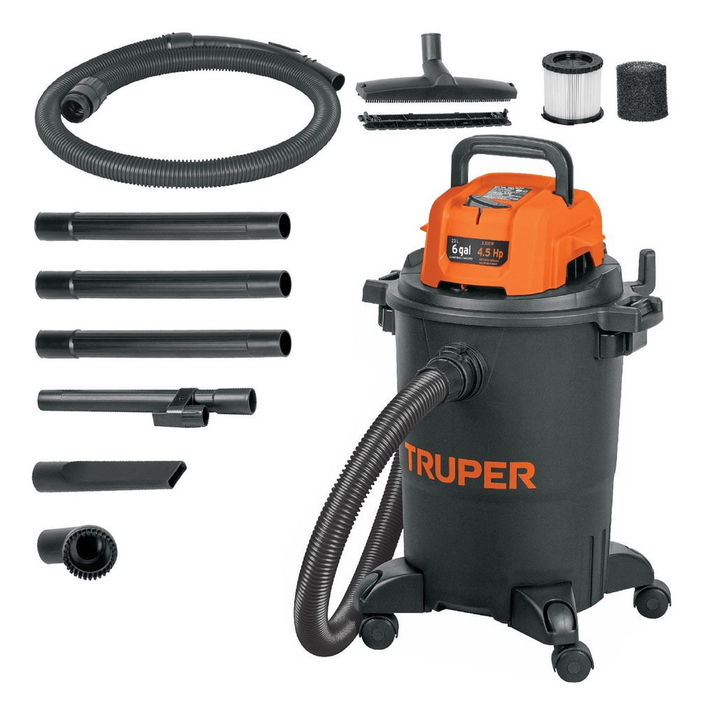 Aspiradora Truper Seco Mojado 6 Gal 4.5 Hp 127 V 60 Hz Filtro Hepa Accesorios