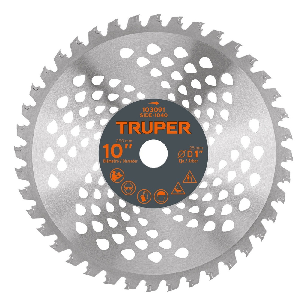 Disco Sierra 10"x 1" 40 Dientes Color Cromo Truper Side-1040