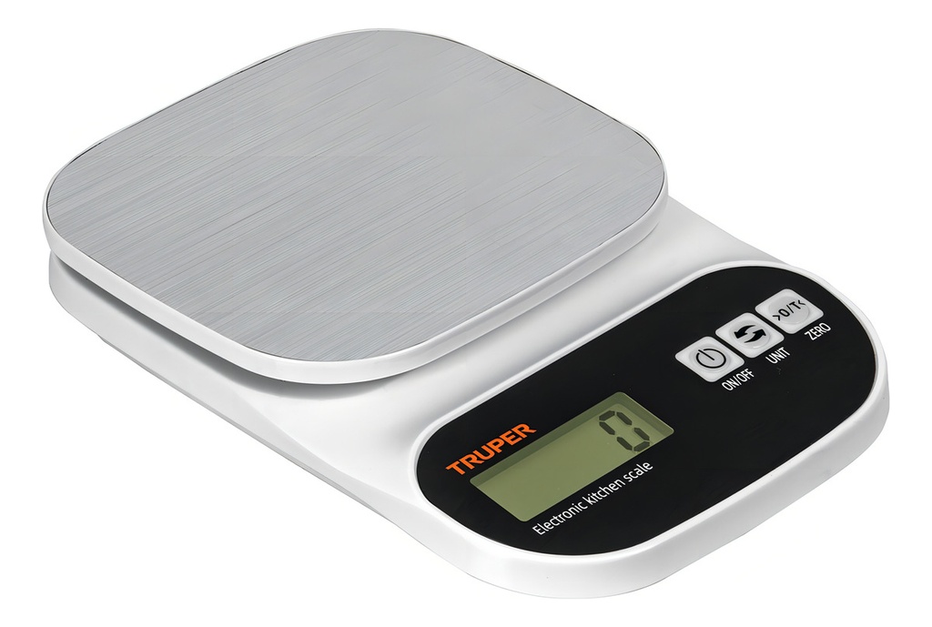 Báscula De Cocina Digital Plato Acero Inoxidable Truper Base-5ea Capacidad Máxima 5 Kg Color Gris