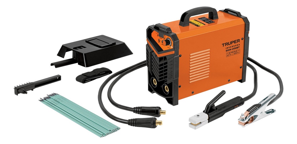 Soldadora Inversora 200 A, Bi-voltaje 127 V/220 V Color Naranja Truper Soin-200bt