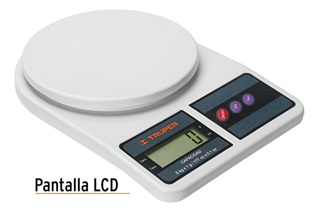 Báscula Digital Para Cocina, 5kg Truper Base-5ep Capacidad Máxima 5 Kg