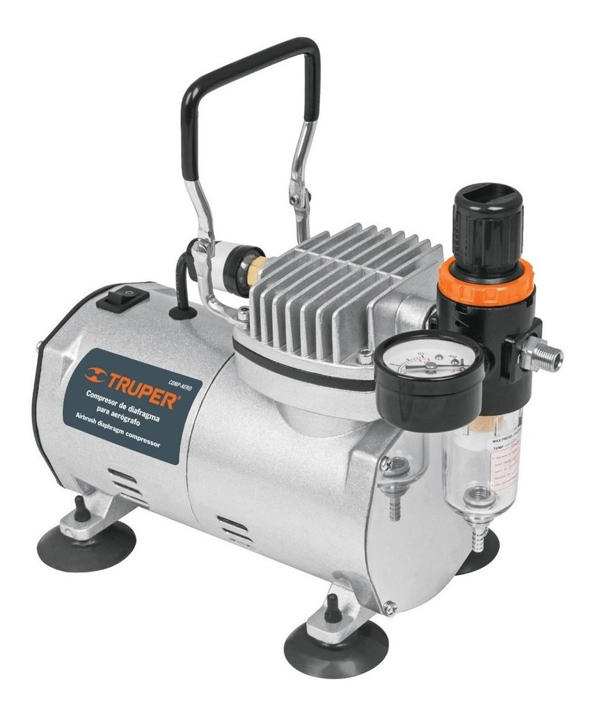 [TR-COMP-AERO] Mini Compresor Para Aerógrafo 1/5 Hp, Truper Comp-aero, Frecuencia 60 Hz Naranja
