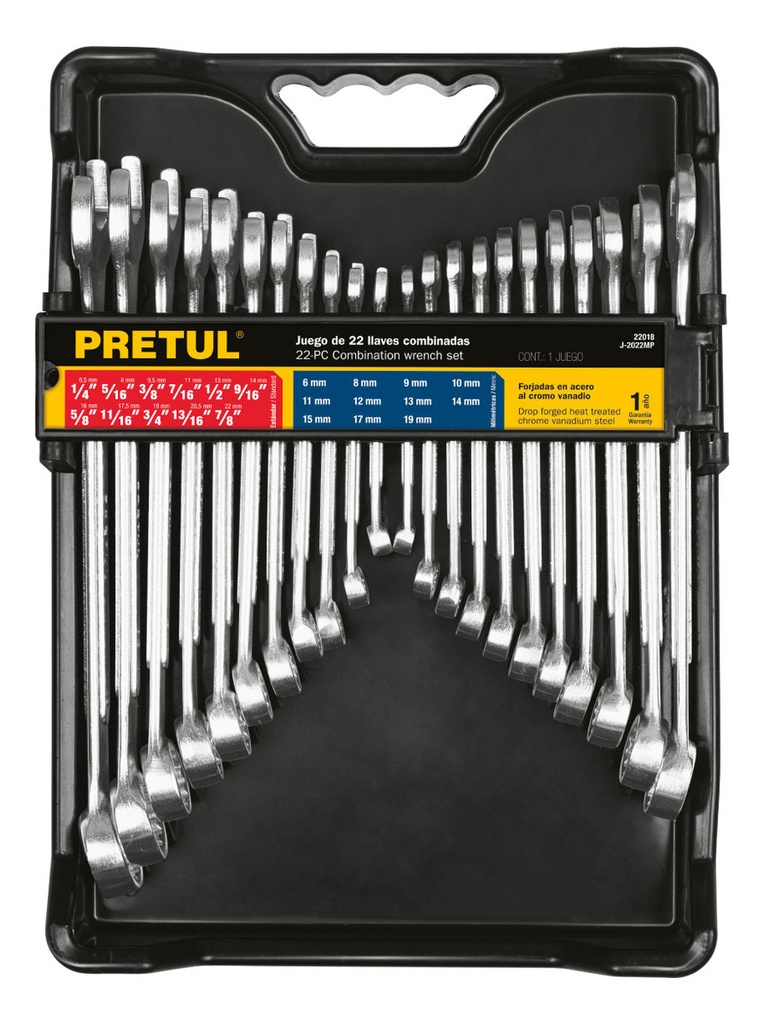 [TR-J-2022MP] Juego De Llaves Mixtas 22 Piezas Mm Y Std Pretul J-2022mp