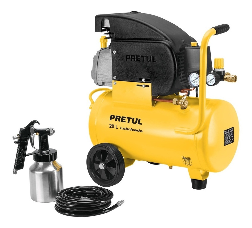 Kit Compresor De Aire Lubricado + Pistola + Manguera 20l 1.5hp, 116 Psi, 127 V Pretul Comp-kit20p