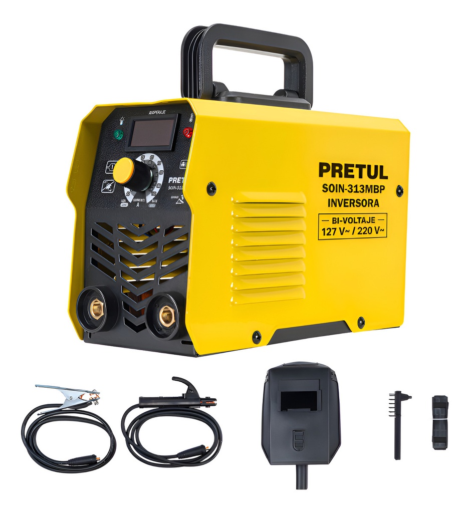 Mini Soldadora Inversora 130a, Bi-voltaje, Serie 300 Pretul Soin-313mbp Amarillo