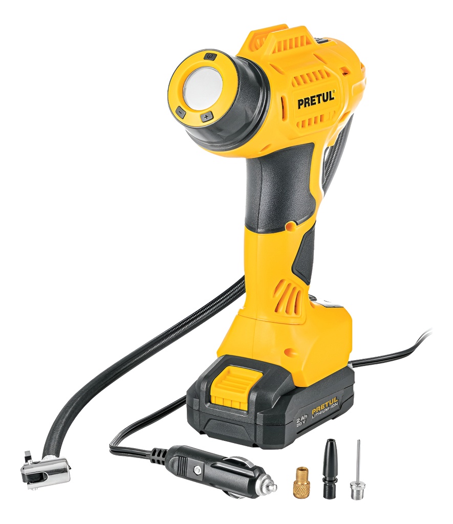 [TR-INFI-20P] Compresor de Aire Mini a Batería Recargable Portátil Pretul Infi-20p Amarillo