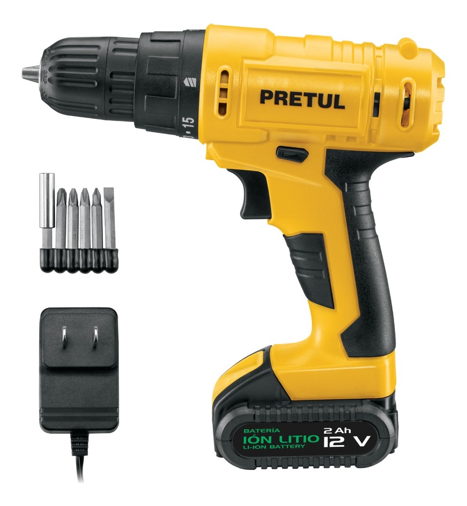 Taladro/destornillador 3/8 , 12v Con 1 Batería De 2ah Pretul Tali-12p Amarillo 60 Hz