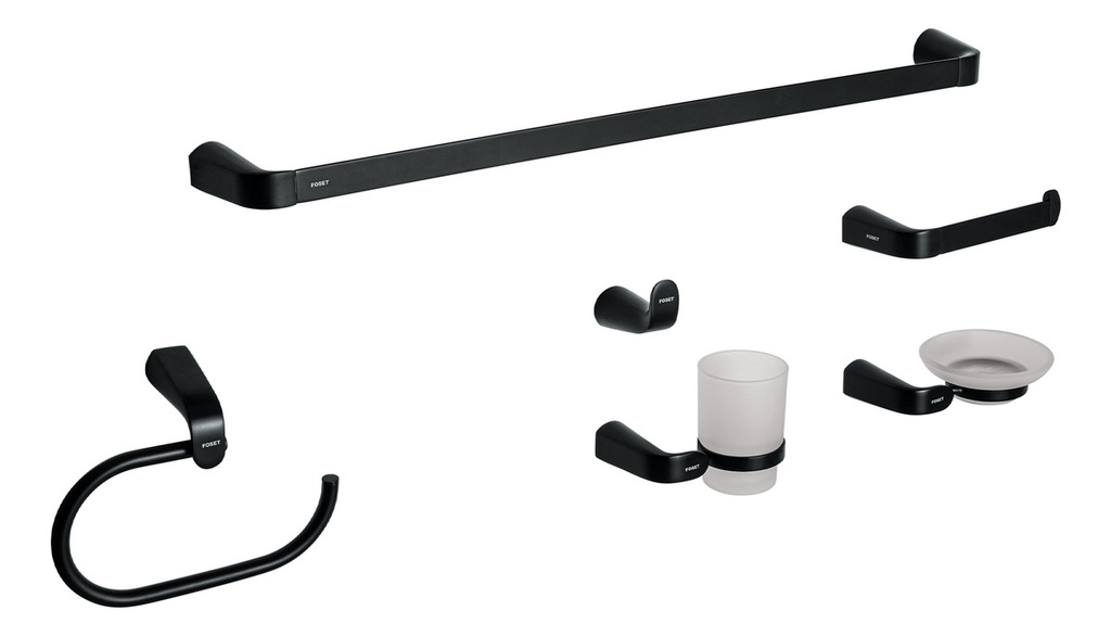 Juego De 6 Accesorios Para Baño, Negro, Foset Ria-7000m Negro