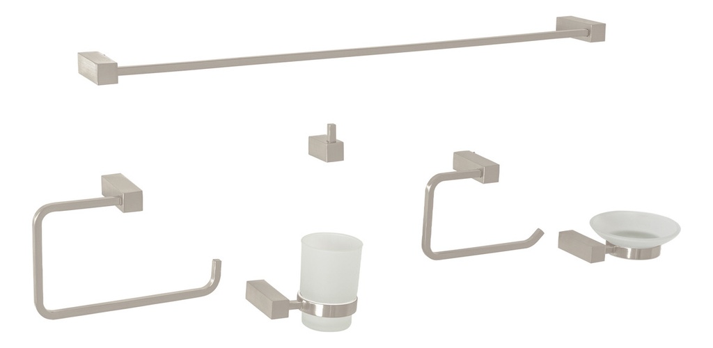 [TR-KUA-7000N] Juego de 6 Accesorios Para Baño, Satín, Plateado