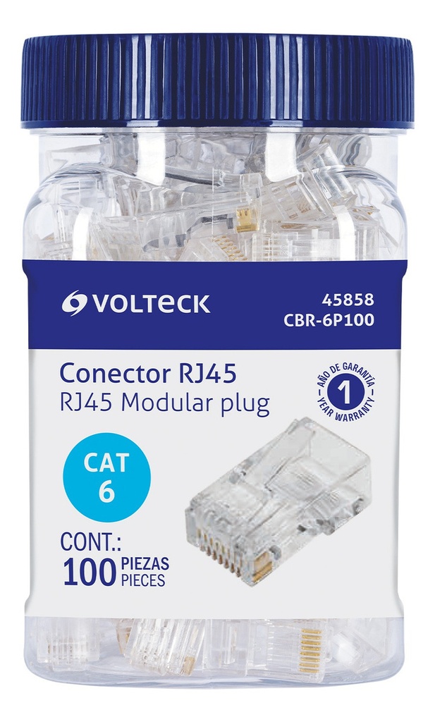 Plug Rj45 Cat6, Bote Con 100 Piezas Volteck Cbr-6p100