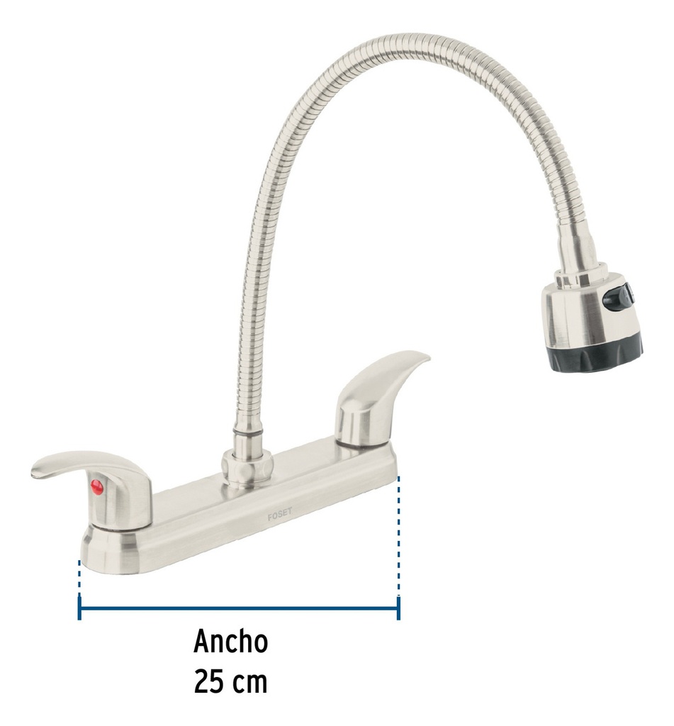 Mezcladora Fregadero 8'' Cuello Flexible Foset Aqf-88n Satín Color Plateado