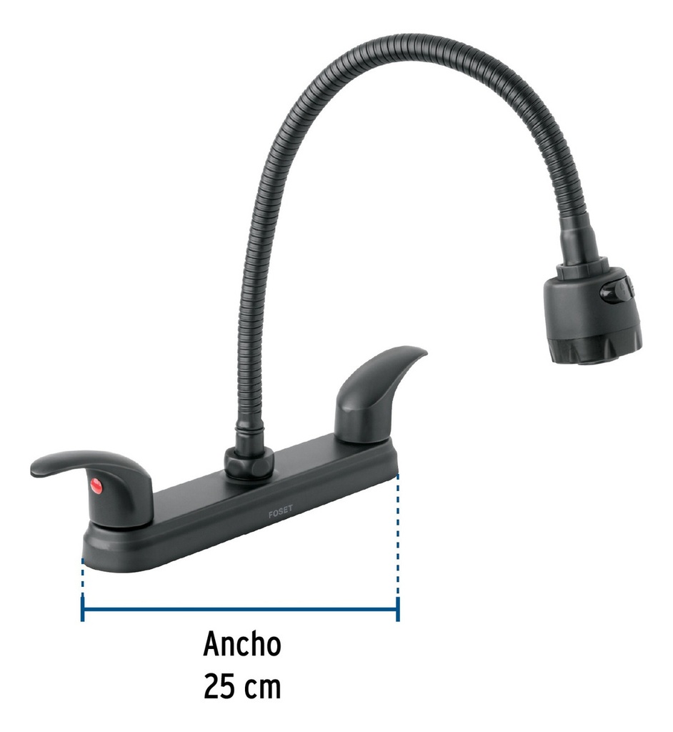 Mezcladora Fregadero 8'' Cuello Flexible Foset Aqf-88m Negro Acabado Mate