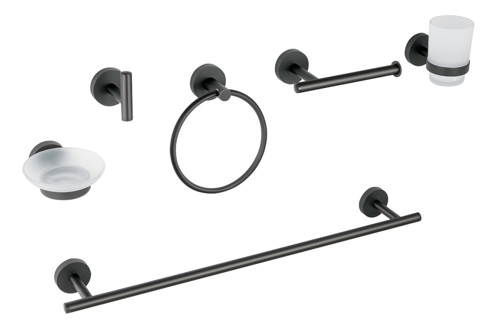 Juego de 6 Accesorios Para Baño Acabado Negro Foset Tubig Tba-7000m Negro