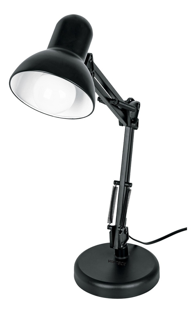 Lámpara De Escritorio, Brazo Giratorio 360°, Estructura Negro Pantalla Blanco Volteck Les-200