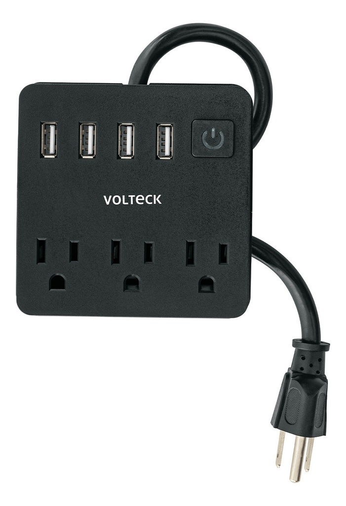 Multicontacto 3 Entradas 4 Puertos Usb Volteck Mul-3un Negro