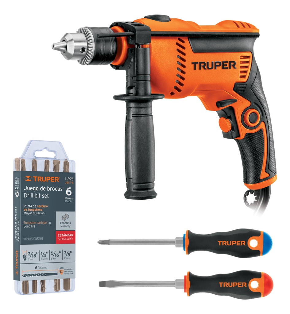 Combo Rotomartillo/destornillador 1/2  650w Con 8 Accesorios Truper Combor-1/2a7 Naranja 60 Hz
