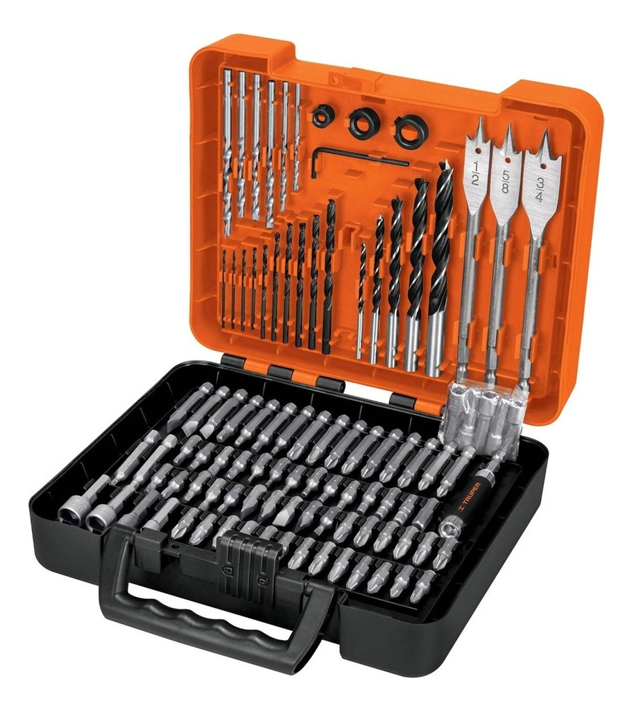 Juego De 100 Brocas Y Puntas En Estuche Plástico, Truper Jbpun-100