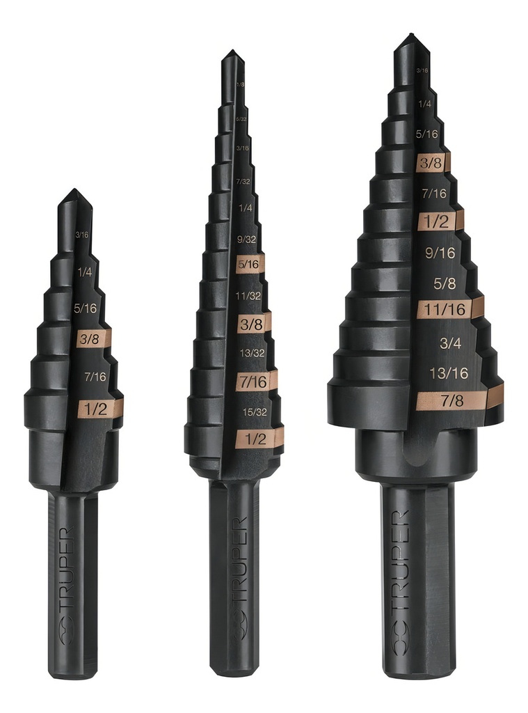 Juego De 3 Brocas Escalonadas Óxido Negro Truper Jbes-3