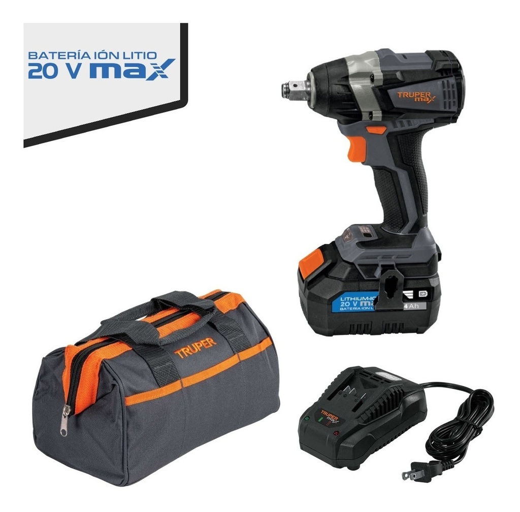 [TR-MAX-20L] Llave De Impacto Inalámbrica ½, 20 V Truper Max-20l Negro/gris