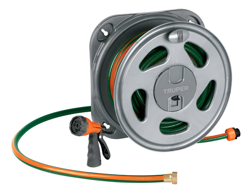 Portamanguera + Manguera De 20m + Pistola Truper Combo-301 Gris