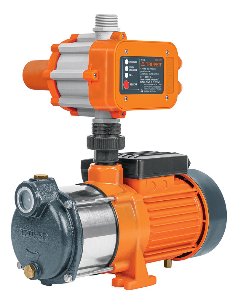 Bomba Presurizadora Multietapas 3/4 Hp Truper Prem-3/4 Con Control Automático, 76 L/min, 25 M Altura Máx., Ideal Para Casa, Lavadora Y Sistemas De Presión De Agua