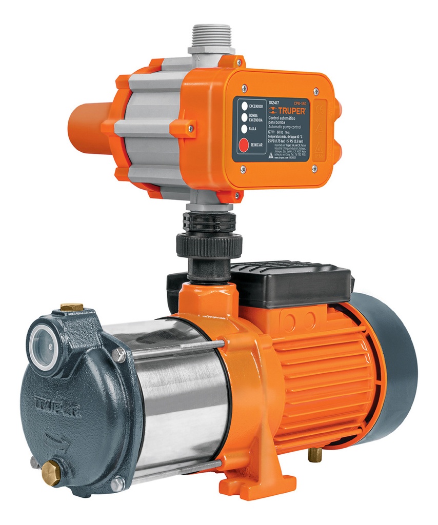 Bomba Presurizadora Multietapas 1 Hp Truper Prem-1 Con Control Automático, 80 L/min, 36 M Altura Máx., Ideal Para Casa, Lavadora Y Sistemas De Presión De Agua