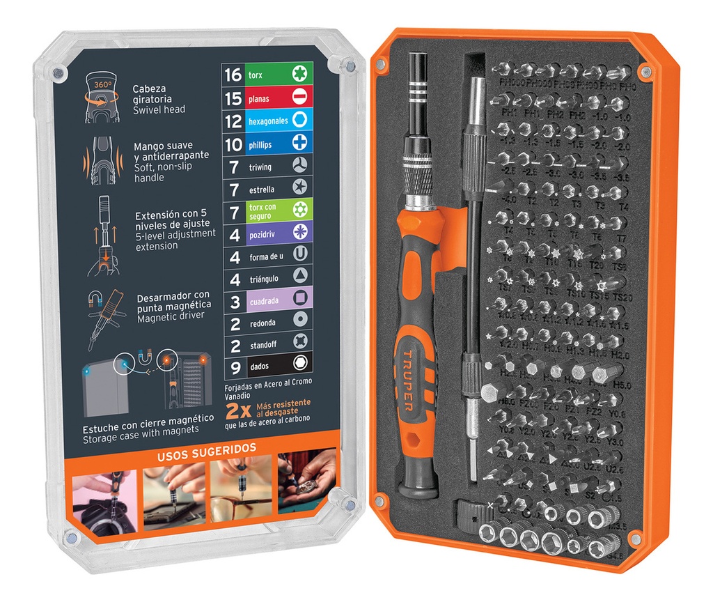 Juego Desarmador Y Puntas De Precisión 106 Puntas Truper Joy-106