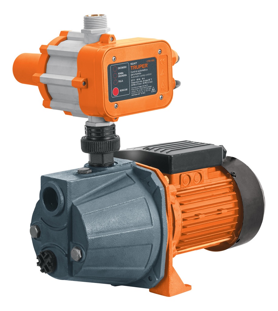 Bomba Presurizadora Jet 1 Hp Con Control Automático, Cabezal De Hierro, 50 M Altura Máx., 70 Psi, Ideal Para Casa Y Sistemas De Presión De Agua Truper Pre-1