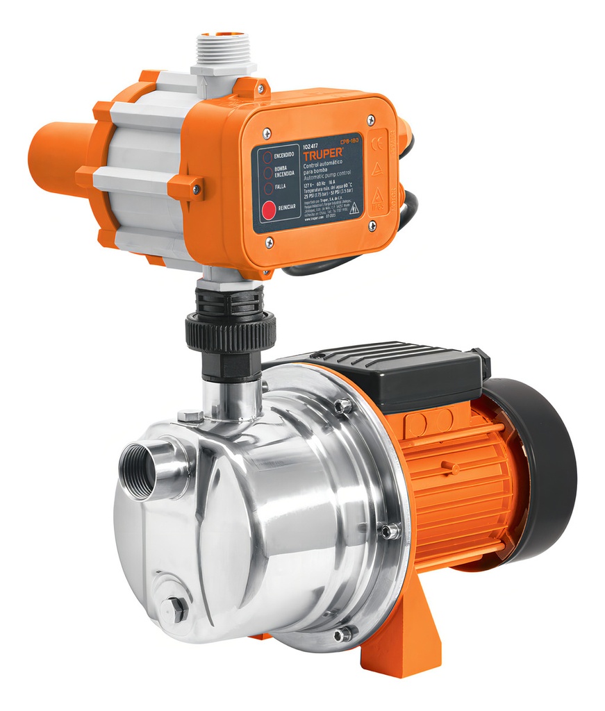 [TR-PRE-1/2I] Bomba Presurizadora Jet Acero 1/2 Hp Con Control Automatico Truper