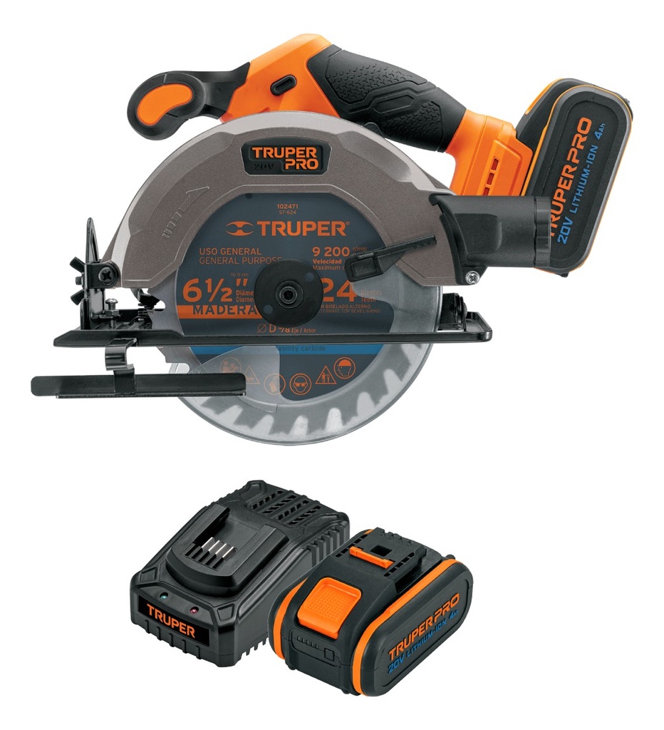 [TR-SICI-20A] Sierra Circular Inalámbrica, 6 1/2", 20 V, Truper Pro Sici-20a, Color Naranja