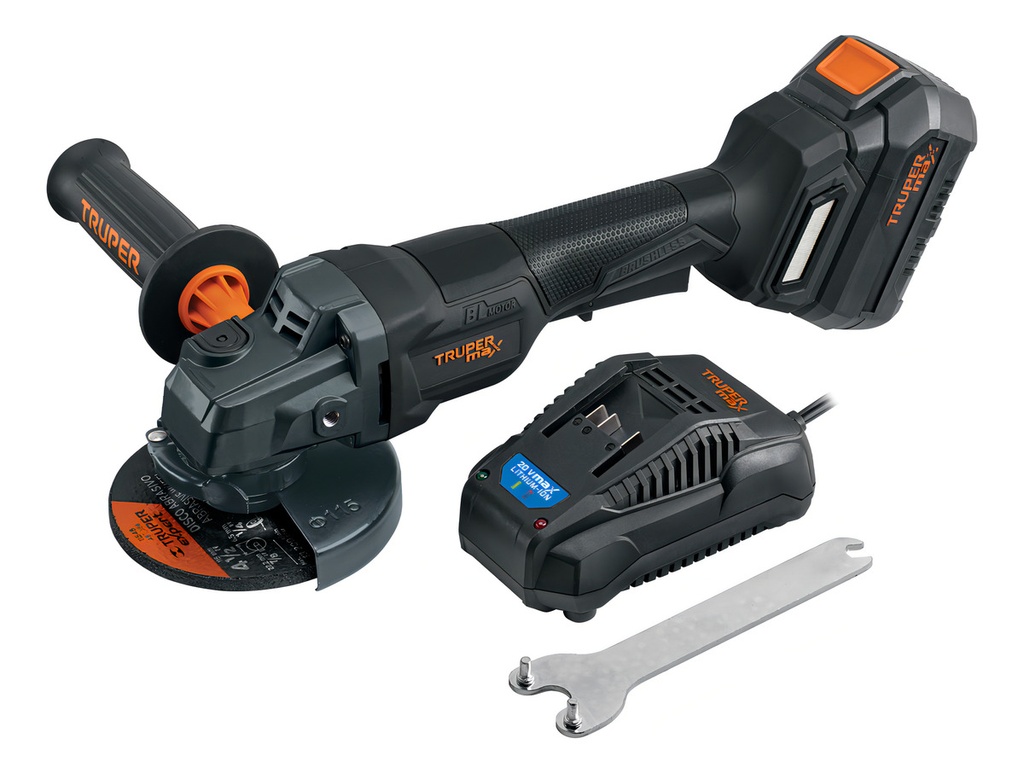 [TR-MAX-20EP] Esmeriladora 4-1/2", 20v, Int. Paleta, 1 Batería 4ah, Max Negro Truper
