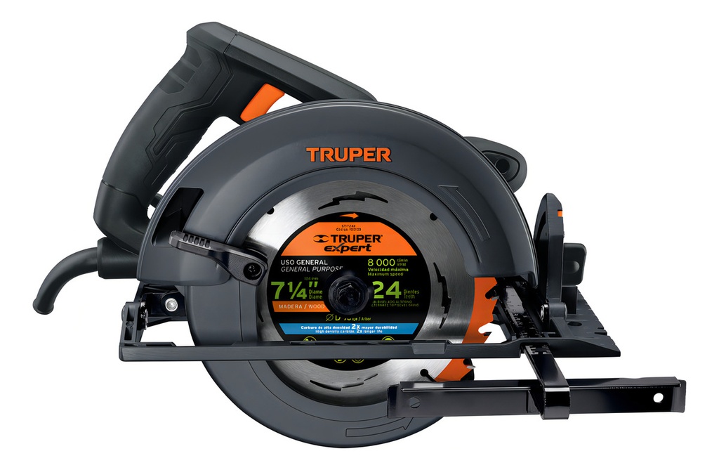 Sierra Circular Eléctrica Truper Industrial Sici-7-1/4n4 184mm 1800w Gris Y Naranja 60hz