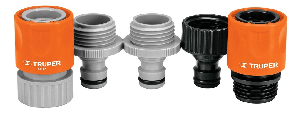 [TR-CLICK-SET] Juego De 5 Conectores Rápidos 3/4" De Abs, Truper Click-set Color Naranja