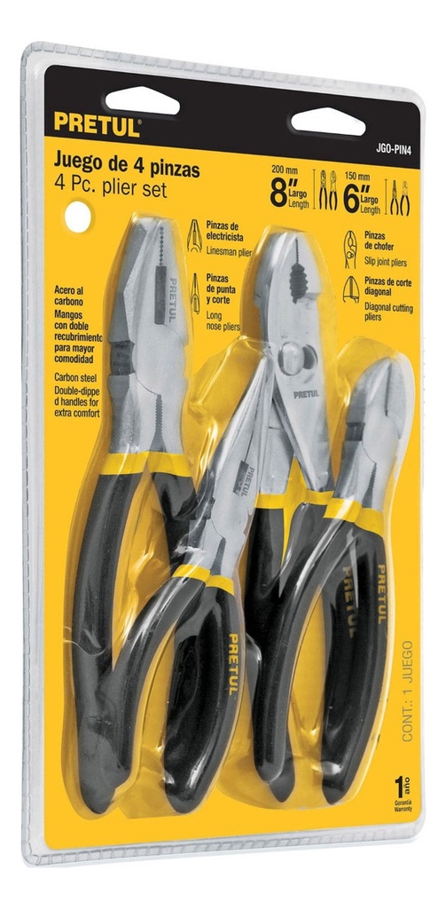 Juego De 4 Pinzas Mango De Vinil Pretul Jgo-pin4