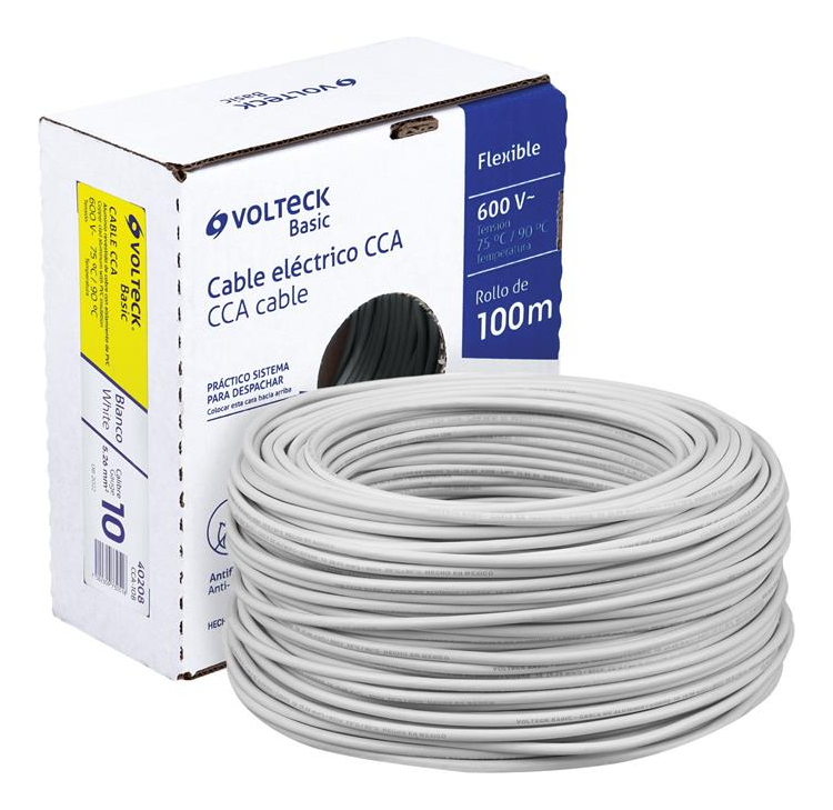 Cable Eléctrico Cal 10 Alucobre, Rollo Con 100m, Blanco Volteck Cca-10b