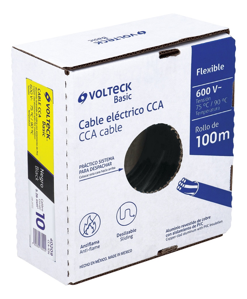 Cable Eléctrico Cal 10 Alucobre 100 M Negro Volteck Cca-10n