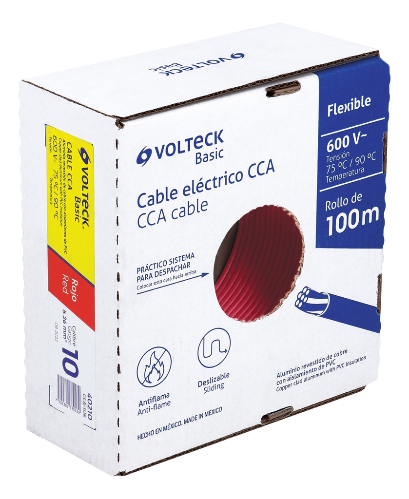 Cable Eléctrico Cal 10 Alucobre 100 M Rojo Volteck Cca-10r