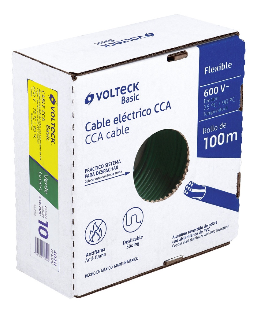 Cable Eléctrico Cal 10 Alucobre 100 M Verde Volteck Cca-10v