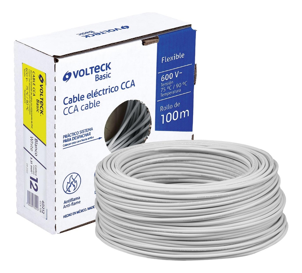 Cable Eléctrico Cal 12 Alucobre 100 M Blanco Volteck Cca-12b