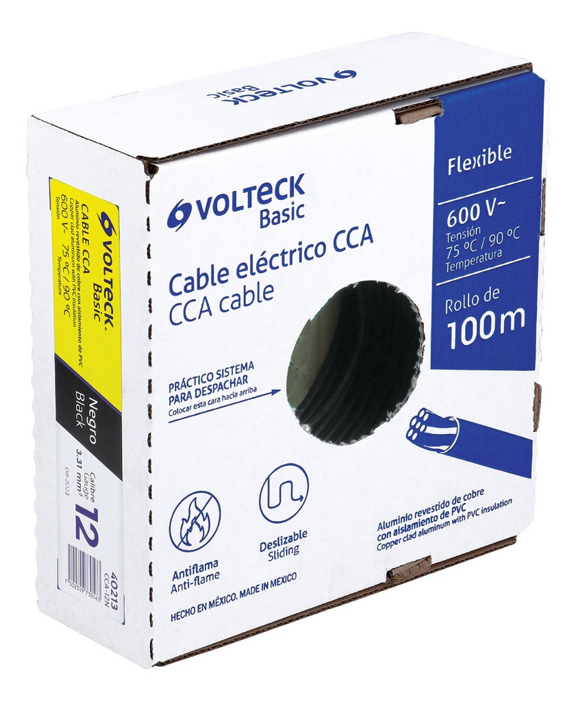 Cable Eléctrico Cal 12 Alucobre 100 M Negro Volteck Cca-12n