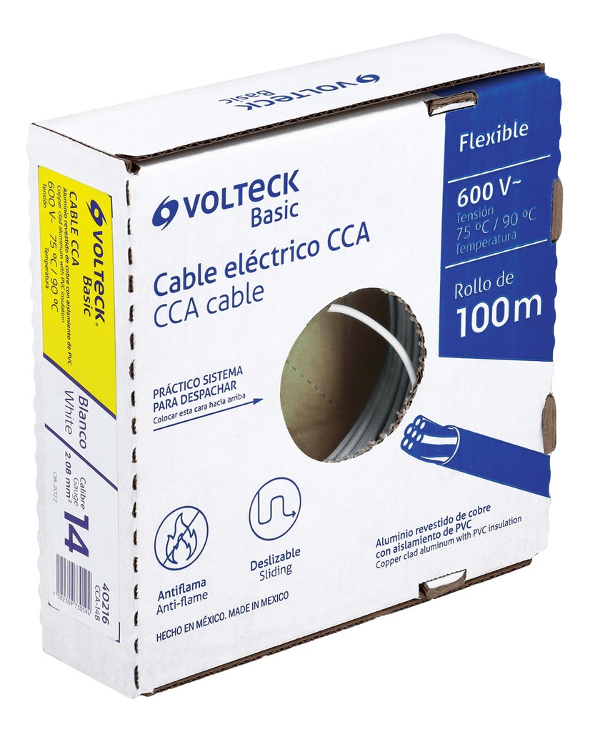 Cable Eléctrico Cal 14 Alucobre 100 M Blanco Volteck Cca-14b