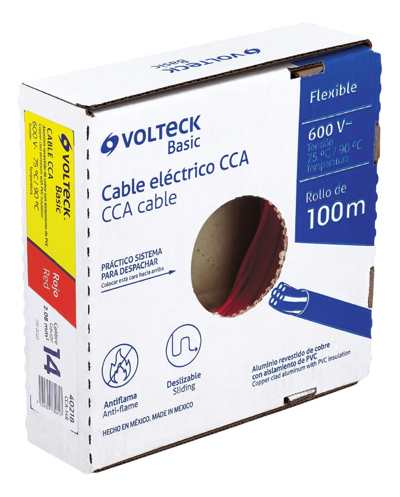 Cable Eléctrico Cal 14 Alucobre 100 M Rojo Volteck Cca-14r