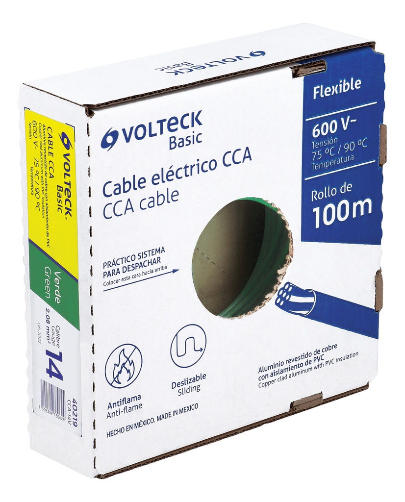 [TR-CCA-14V] Cable Eléctrico Cal 14 Alucobre 100 M Verde Volteck Cca-14v
