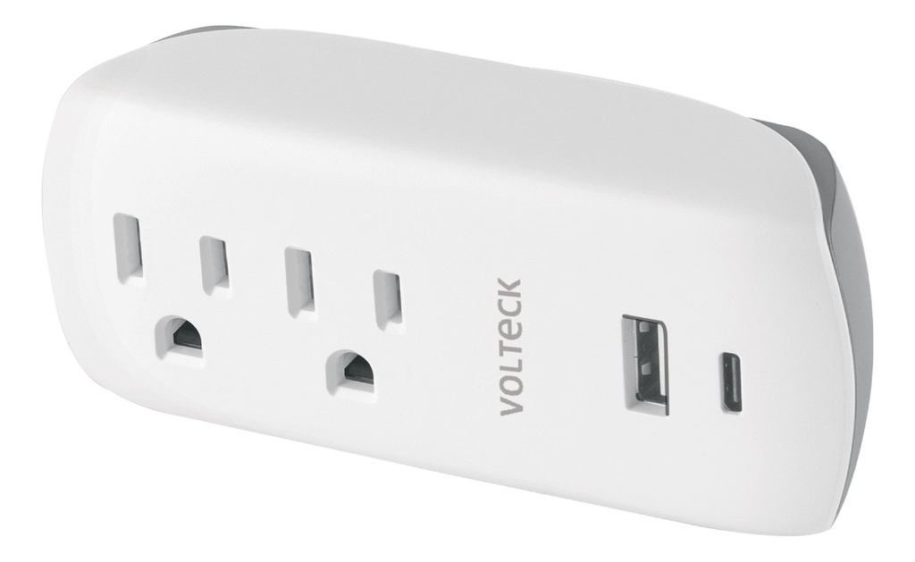 Multicontacto de Pared, 2 Contactos y 2 Usb A+c, Volteck Mul-202u, Color Blanco