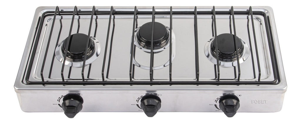Parrilla De Gas Lp Foset 3 Quemadores Con Encendido Manual, Acero Inoxidable Y Válvula De Seguridad  Sobreponer, Ideal Para Cocina En Casa O Negocio Modelo Paga-3x