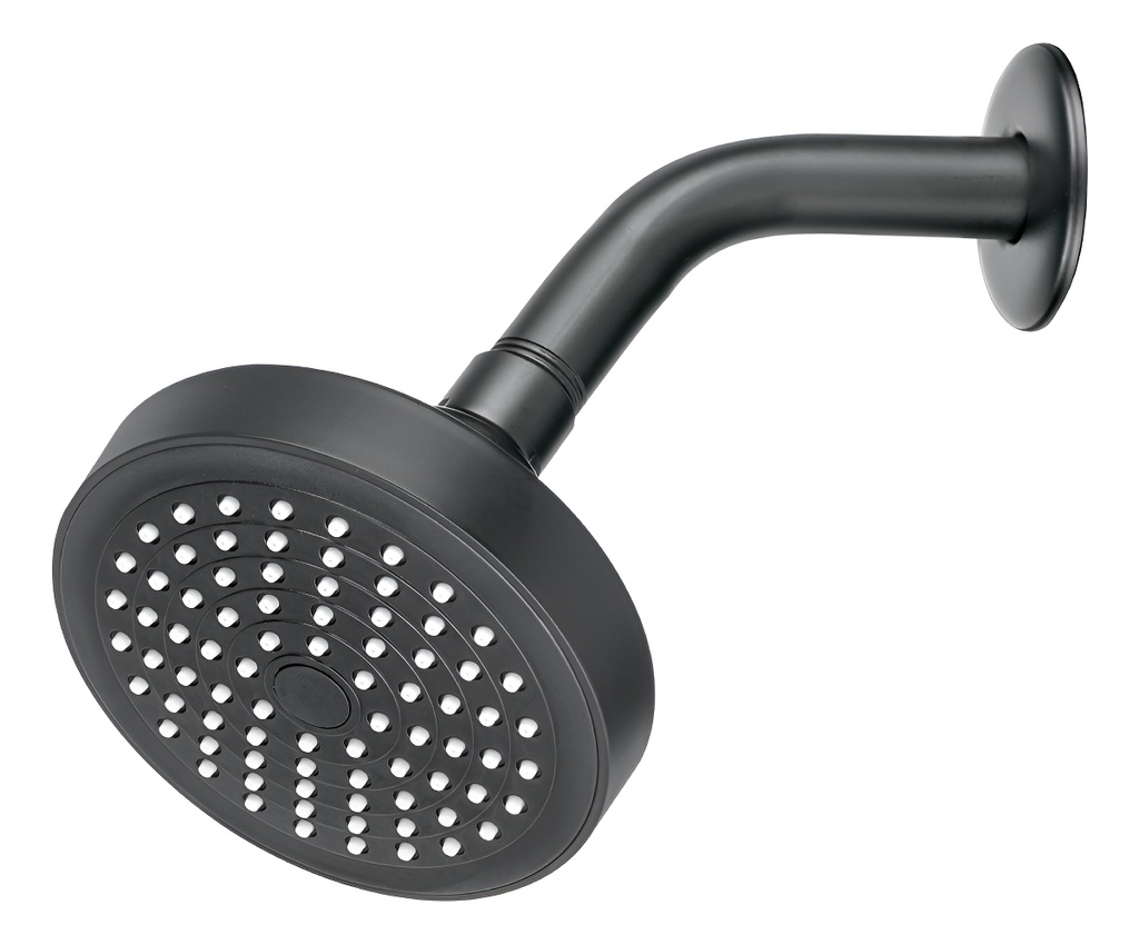 [TR-R-402M] Regadera Redonda Negra Con Brazo y Chapetón Foset R-402m Color Negro Mate