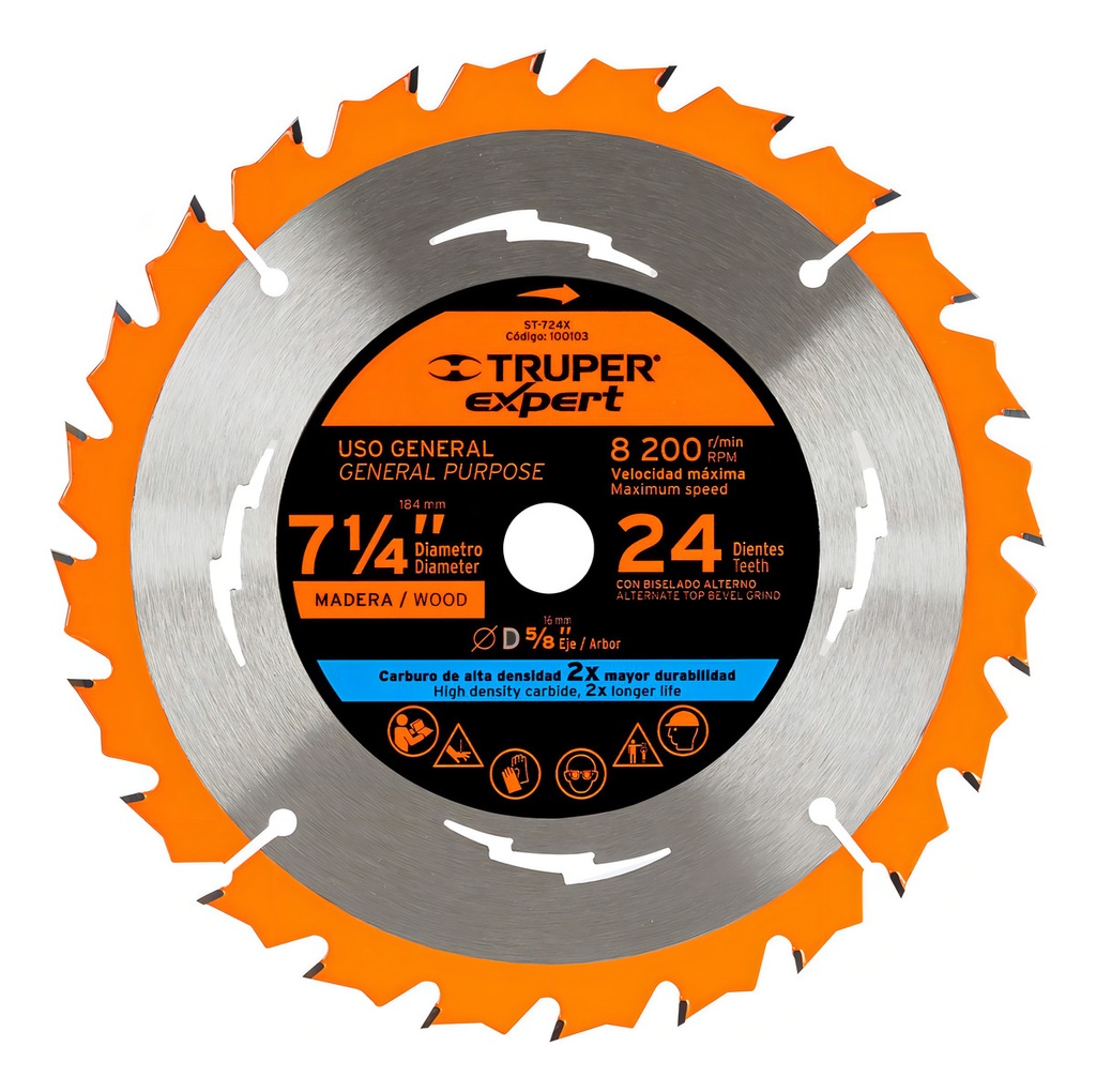 [ST-724X] Disco Sierra Expert Madera 24 D. 7-1/4" X 5/8 Truper 100103