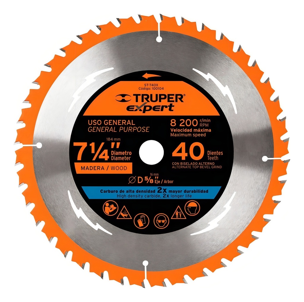 Disco Sierra P/madera 7-1/4'' 40d Centro 5/8'' Truper 100104